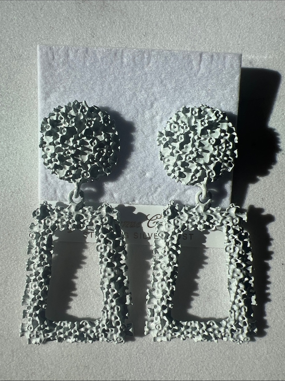 White Textured Rectangle Drop Earrings - Women's Jewelry